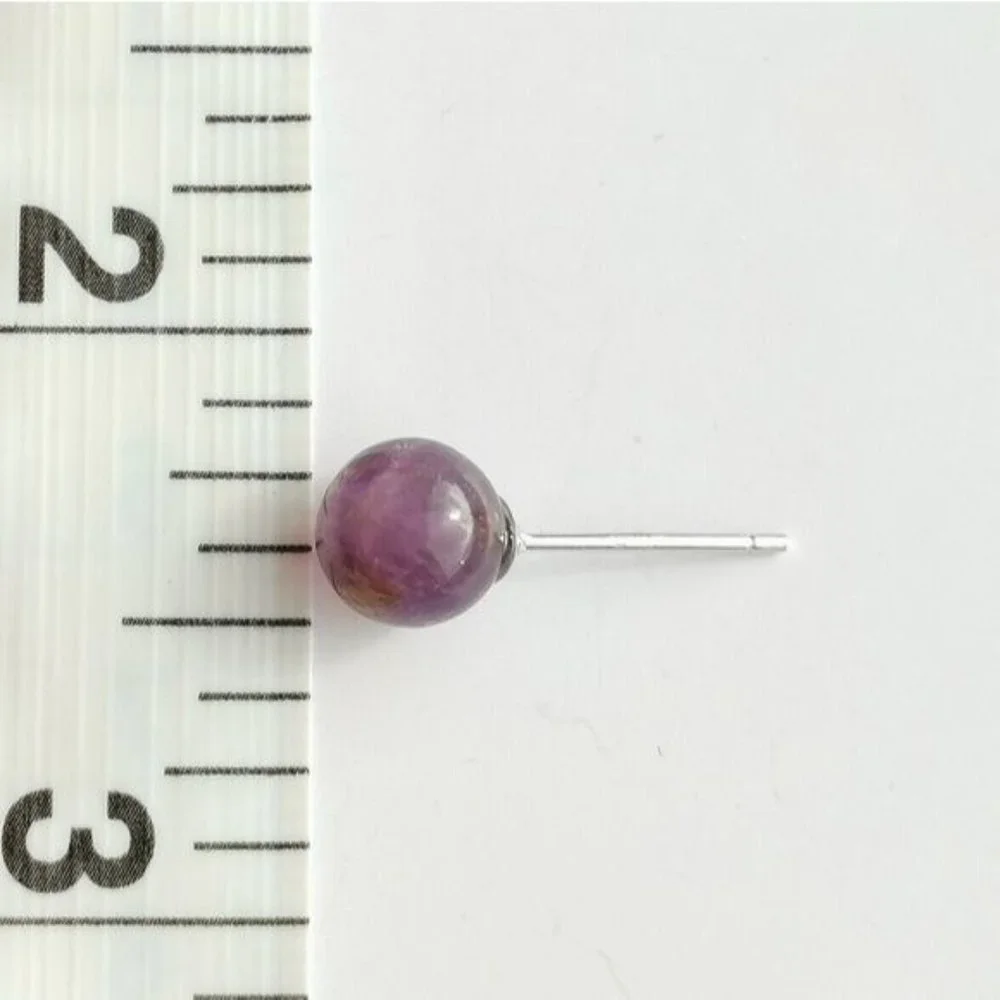 New Sterling silver rock amethyst ball earrings - Picture 6 of 7